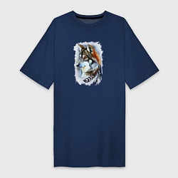 Женская футболка-платье Дикий волк с перьями