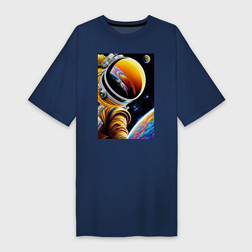 Женская футболка-платье Космонавт на орбите / Тёмно-синий – фото 1