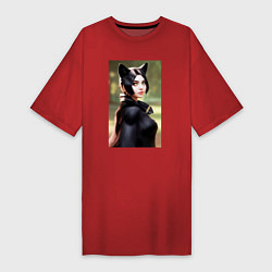 Женская футболка-платье Девушка-кошка - нейросеть