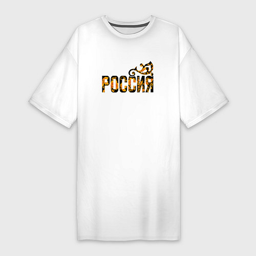 Женская футболка-платье Россия: в стиле хохлома / Белый – фото 1