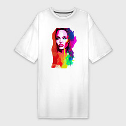 Женская футболка-платье Анджелина Джоли - набросок - акварель