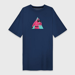 Футболка женская-платье Игра в кальмара охранник в маске Треугольник, цвет: тёмно-синий