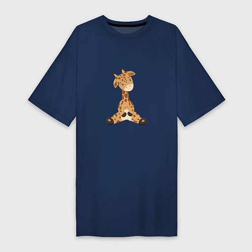 Женская футболка-платье Жирафик сидит / Тёмно-синий – фото 1