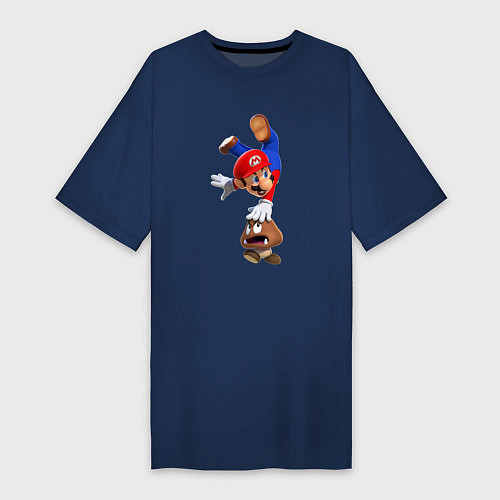 Женская футболка-платье Марио на грибе / Тёмно-синий – фото 1