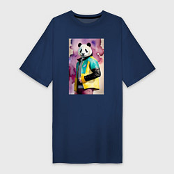 Женская футболка-платье Панда в модной куртке - акварель
