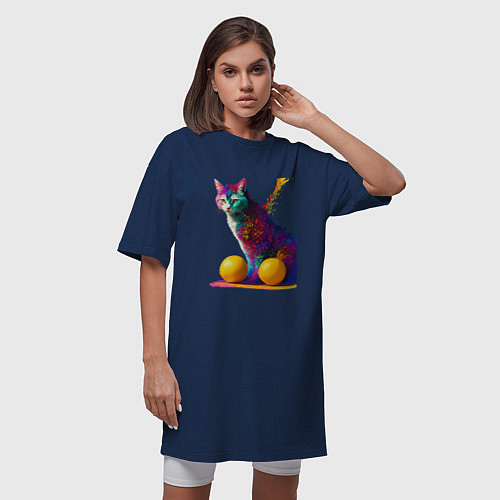 Женская футболка-платье Яркий котик / Тёмно-синий – фото 3