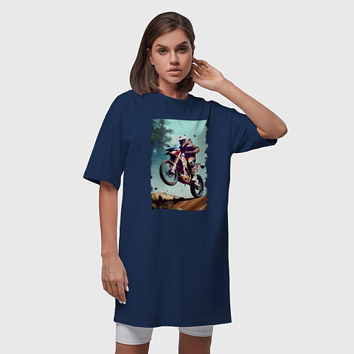 Женская футболка-платье Мотокросс - экстрим / Тёмно-синий – фото 3