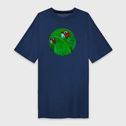Футболка женская-платье Два зелёных попугая, цвет: тёмно-синий