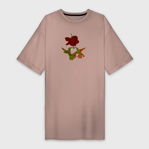 Женская футболка-платье Два порхающих колибри у цветка / Пыльно-розовый – фото 1
