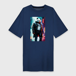 Футболка женская-платье Cool panda - cyberpunk, цвет: тёмно-синий