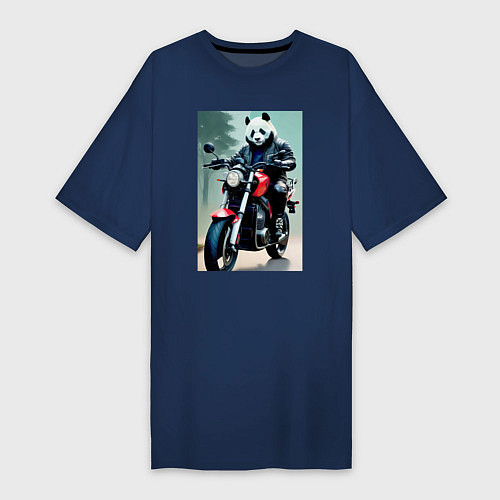 Женская футболка-платье Panda - cool biker / Тёмно-синий – фото 1