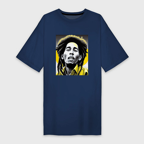 Женская футболка-платье Bob Marley Digital Art / Тёмно-синий – фото 1