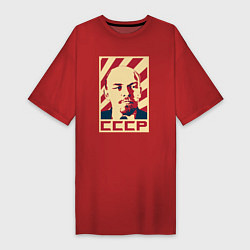 Футболка женская-платье Владимир Ленин СССР, цвет: красный