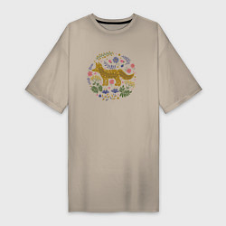 Женская футболка-платье Лиса травы цветы