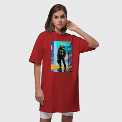 Футболка женская-платье Барт Симпсон а большом городе, цвет: красный — фото 2