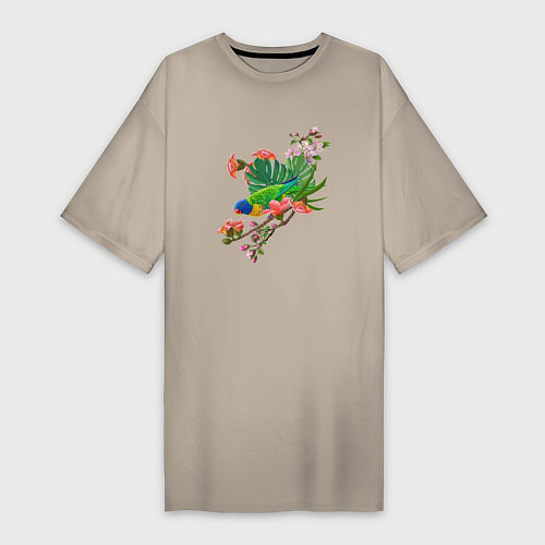 Женская футболка-платье Попугай кокосовый лорикет / Миндальный – фото 1