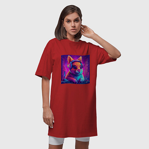 Женская футболка-платье Киберпанк-белка с глазными имплантами / Красный – фото 3