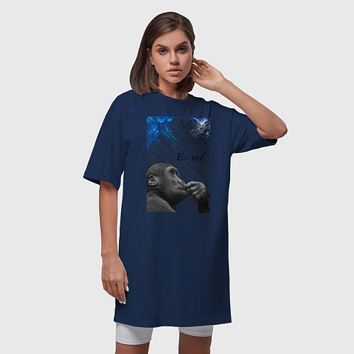 Женская футболка-платье Мыслитель по Дарвину / Тёмно-синий – фото 3