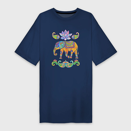 Женская футболка-платье Индийский слон батик / Тёмно-синий – фото 1