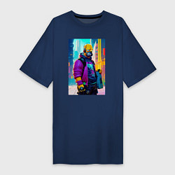 Футболка женская-платье Homer Simpson - city - cyberpunk, цвет: тёмно-синий