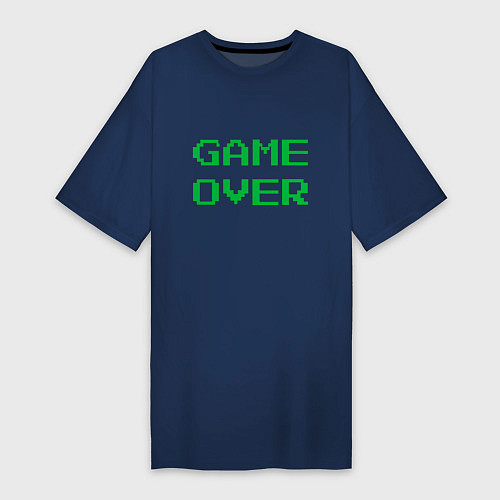 Женская футболка-платье Серо-зеленый game over / Тёмно-синий – фото 1