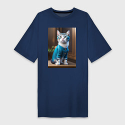 Женская футболка-платье Кот в голубом костюме