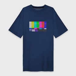 Футболка женская-платье Разноцветные полосы в телевизоре, цвет: тёмно-синий