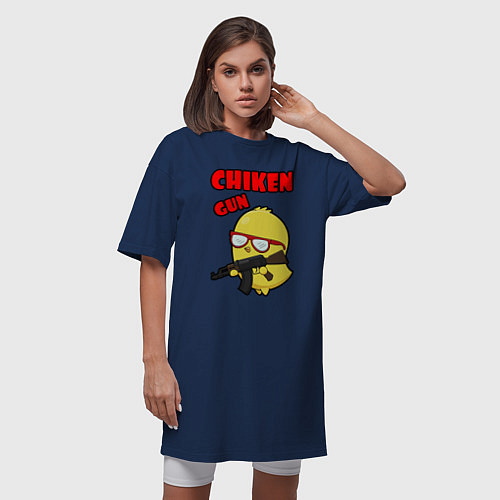 Женская футболка-платье Chicken machine gun / Тёмно-синий – фото 3