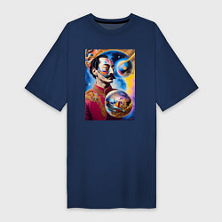 Футболка женская-платье Загадочный мир Сальвадора Дали - нейросеть, цвет: тёмно-синий