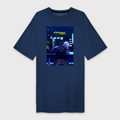 Женская футболка-платье Cyberpunk: Edgerunners Дэвид и Люси / Тёмно-синий – фото 1