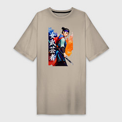 Женская футболка-платье Онна-бугэйся - девушка-самурай - акварель