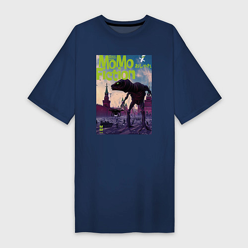 Женская футболка-платье MoMo - инопланетный монстр на Красной площади в Мо / Тёмно-синий – фото 1