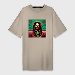 Футболка женская-платье Digital Art Bob Marley in the field, цвет: миндальный