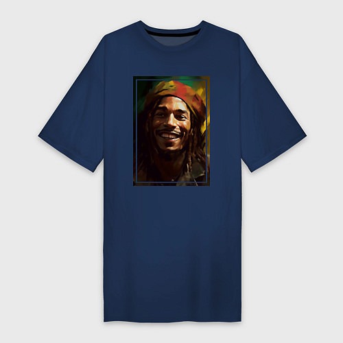 Женская футболка-платье Боб Марли One love / Тёмно-синий – фото 1