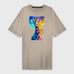 Женская футболка-платье Маленький жирафёнок - Африка - акварель