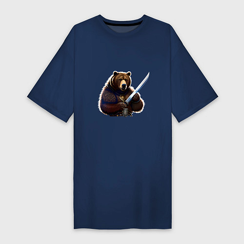 Женская футболка-платье Медведь берсерк / Тёмно-синий – фото 1