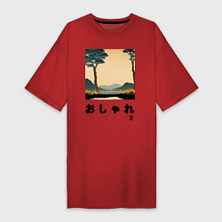 Женская футболка-платье MoMo - Деревья на фоне гор в японском стиле