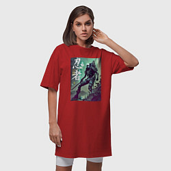 Футболка женская-платье Cyber ninja - neural network - skeleton, цвет: красный — фото 2