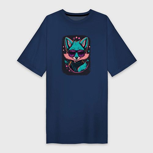 Женская футболка-платье Sweet Little Fox / Тёмно-синий – фото 1