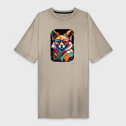 Футболка женская-платье Abstract Colorful Fox, цвет: миндальный