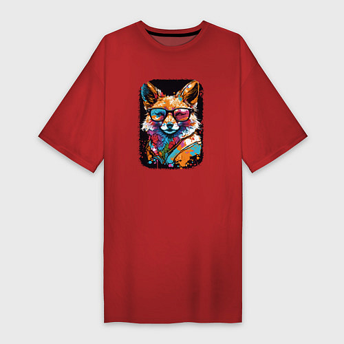 Женская футболка-платье Abstract Colorful Fox / Красный – фото 1