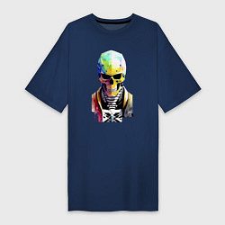 Женская футболка-платье Skull - cyberpunk - watercolor