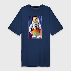 Женская футболка-платье Капибара - бравый космонавт - нейросеть
