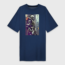 Футболка женская-платье Cyber skeleton - metropolis - neural network, цвет: тёмно-синий