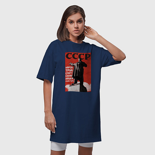 Женская футболка-платье СССР Ленин ретро плакат / Тёмно-синий – фото 3