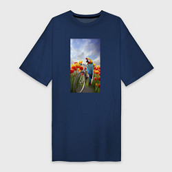 Футболка женская-платье Попугай на велосипеде, цвет: тёмно-синий
