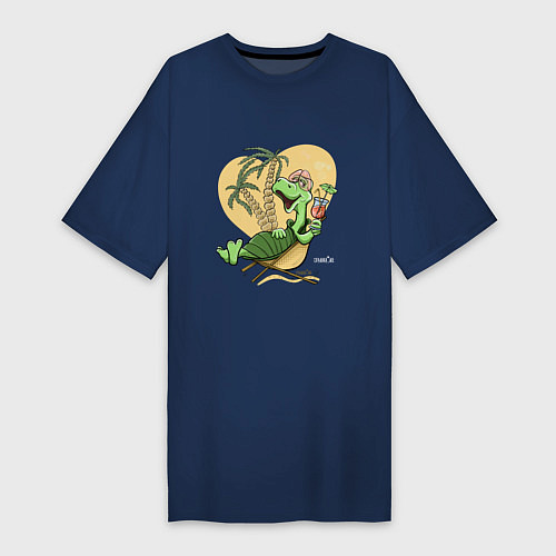 Женская футболка-платье Черепаха на отдыхе, футболка хб / Тёмно-синий – фото 1