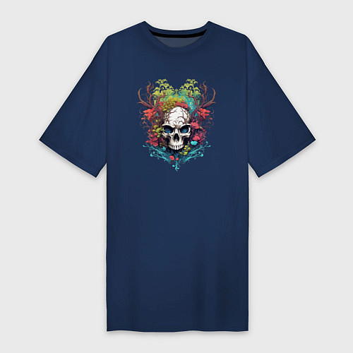 Женская футболка-платье Лесной Дух с Рогами / Тёмно-синий – фото 1