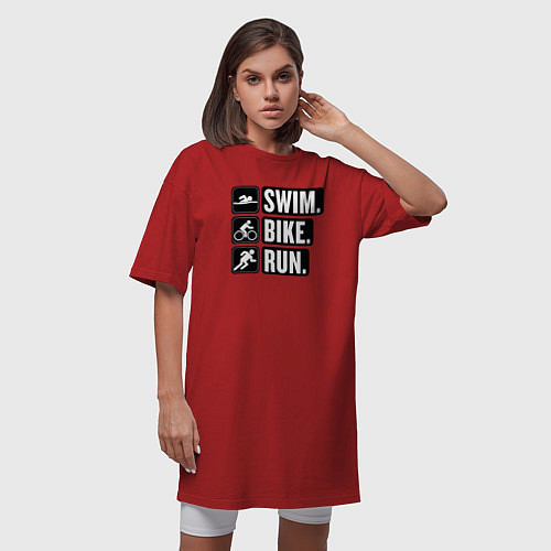 Женская футболка-платье Swim bike run / Красный – фото 3