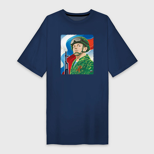 Женская футболка-платье Солдат России / Тёмно-синий – фото 1